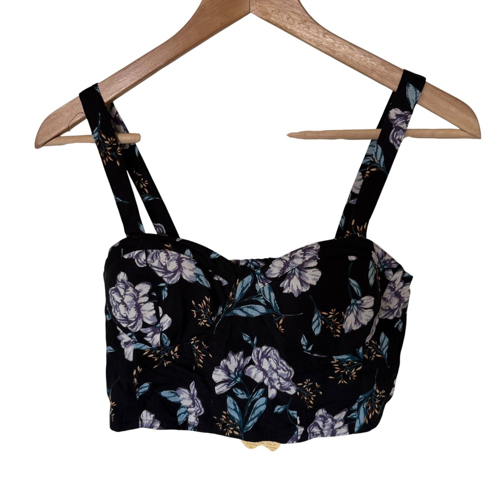 B.O.G Collective Bustier Crop Top Womens Small Black Floral NWT Sweetheart Boho